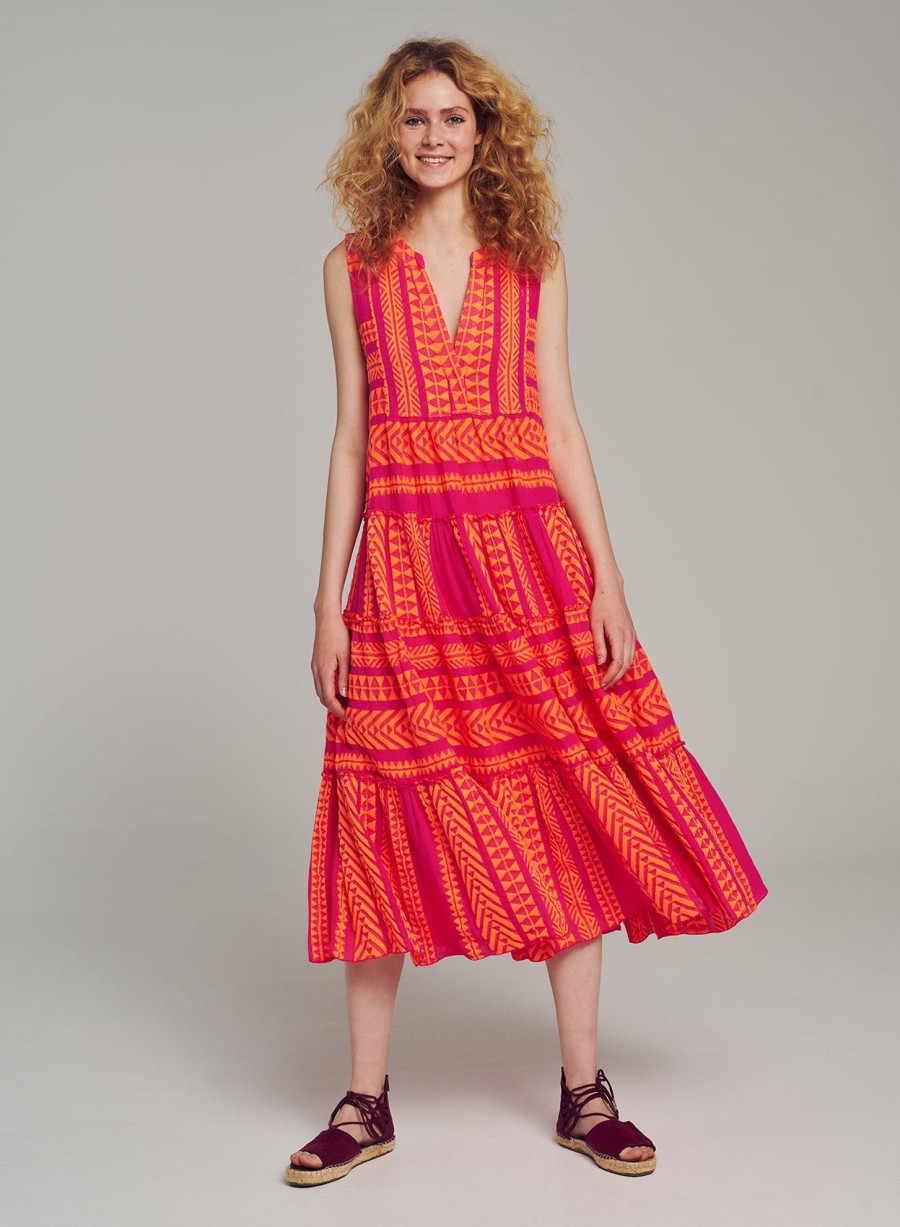 Devotion TWINS Ella Sleeveless Midi-N.Orange/Fushia | Kleider