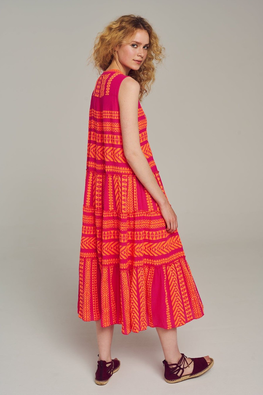 Devotion TWINS Ella Sleeveless Midi-N.Orange/Fushia | Kleider