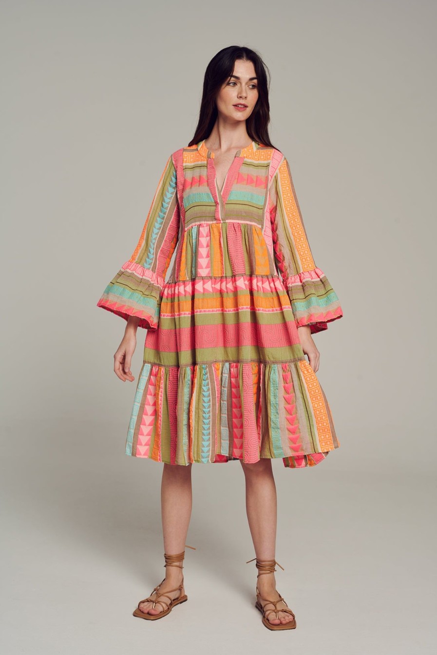 Devotion TWINS Ella Midi-Multi N.Pink/Orange | Kleider