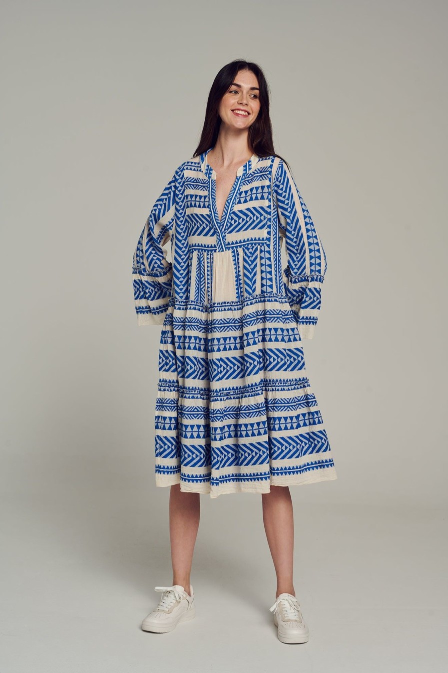 Devotion TWINS Ella Midi-Blue/Offwhite | Kleider